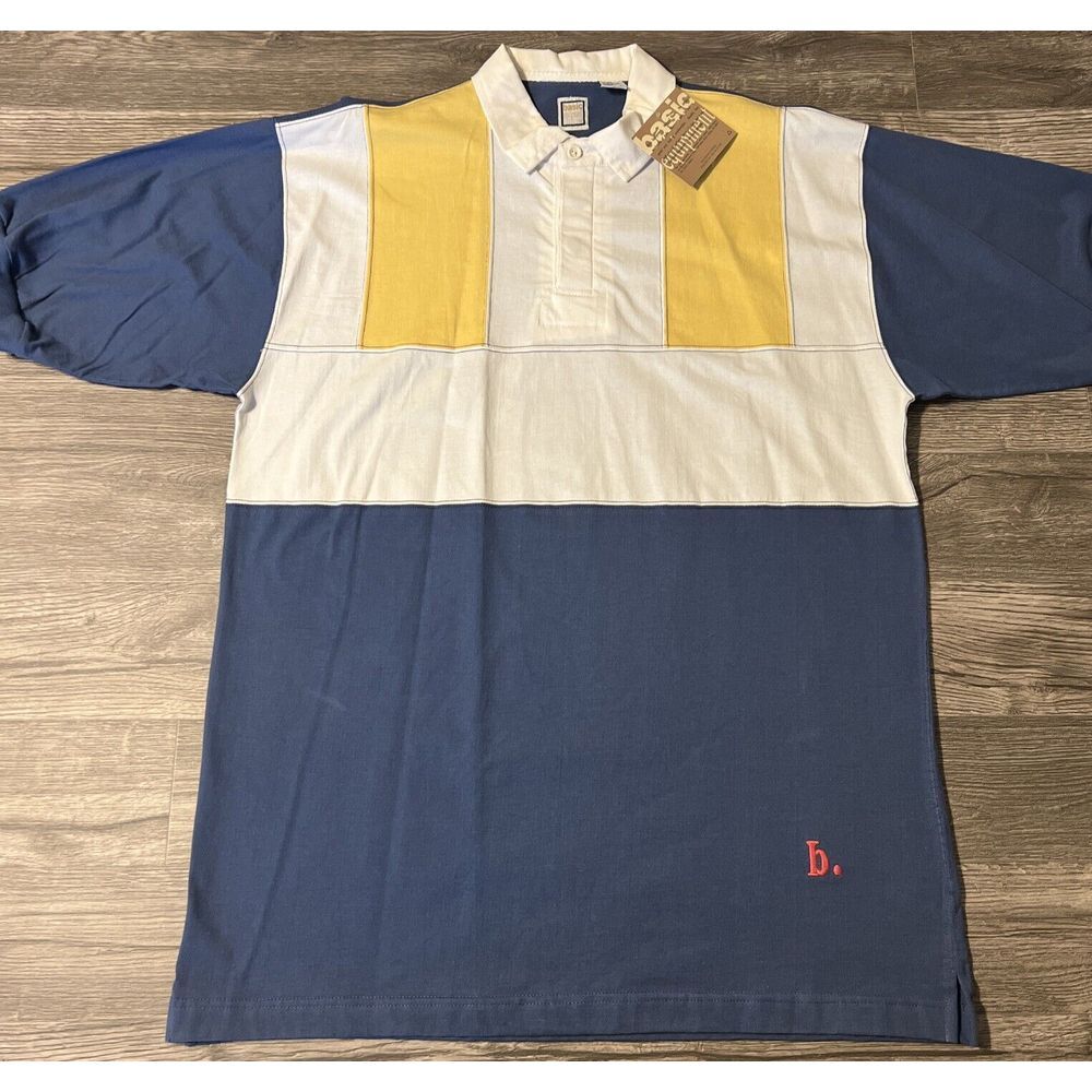Vintage 90s Basic Equipment Short Sleeve Polo,‎ XL, Blue/Yellow/White New W/Tags